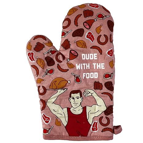 Crazy Dog T-Shirts Dude with The Fod Oven Mitt Funny Meat Chef BBQ Protein Graphic Kitchen Glove (Oven Mitts)
