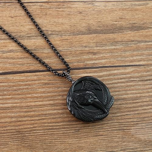 Miniatura 5 de COAI Collar con colgante de piedra de obsidiana Raven para hombres y mujeres