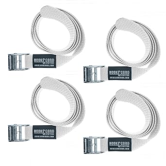 Straps & Buckles - Cinch Tie Down CAM Cargo Utility Lashing Straps - 1" Wide Heavy Duty Webbing 48" CAM - 4 PK, White