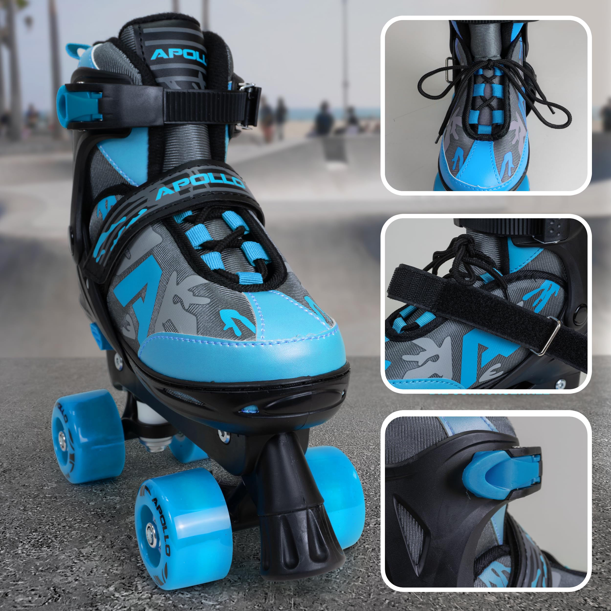 Apollo Champion Regolabile Quad Skate – Pattini a rotelle regolabili per bambini, comodi e regolabili, per ragazze e ragazzi, taglie 31-42