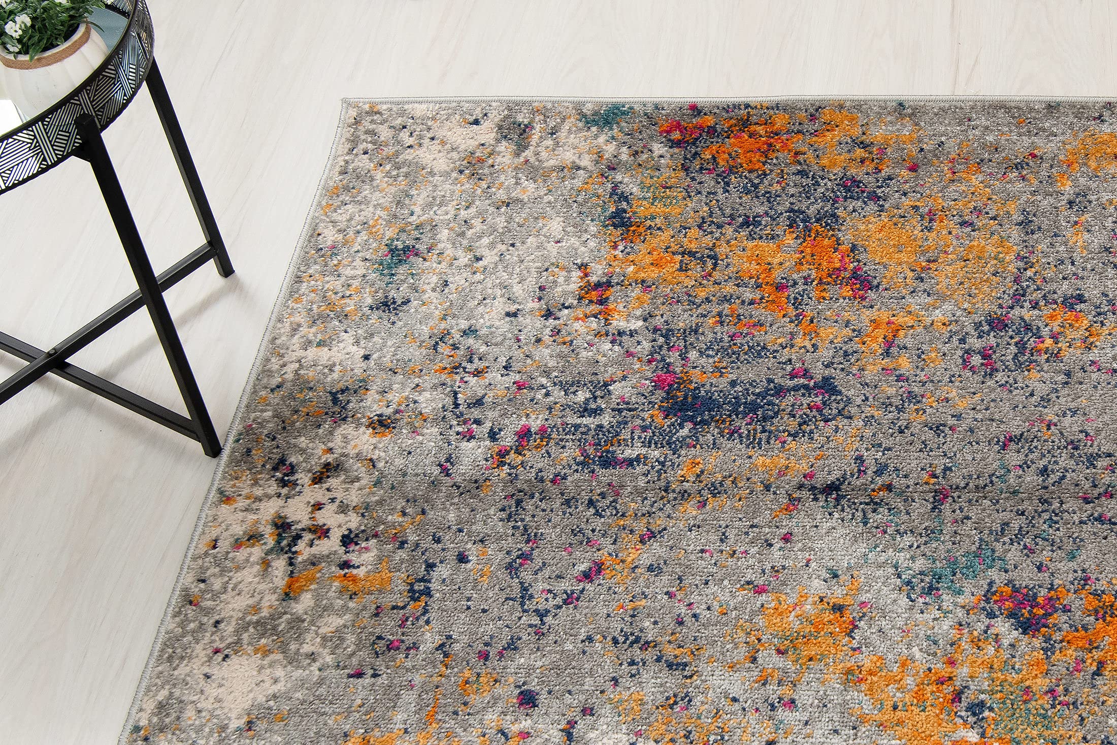 Carpeto Groß Teppich Wohnzimmer 200x300cm Anthrazit Orange Abstrakt Weich