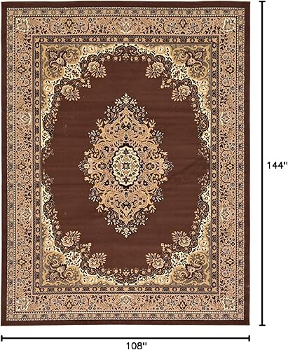 Vista 50 de Unique Loom Reza Collection- Alfombra, Polipropileno, Marrón Marrón/ marfil