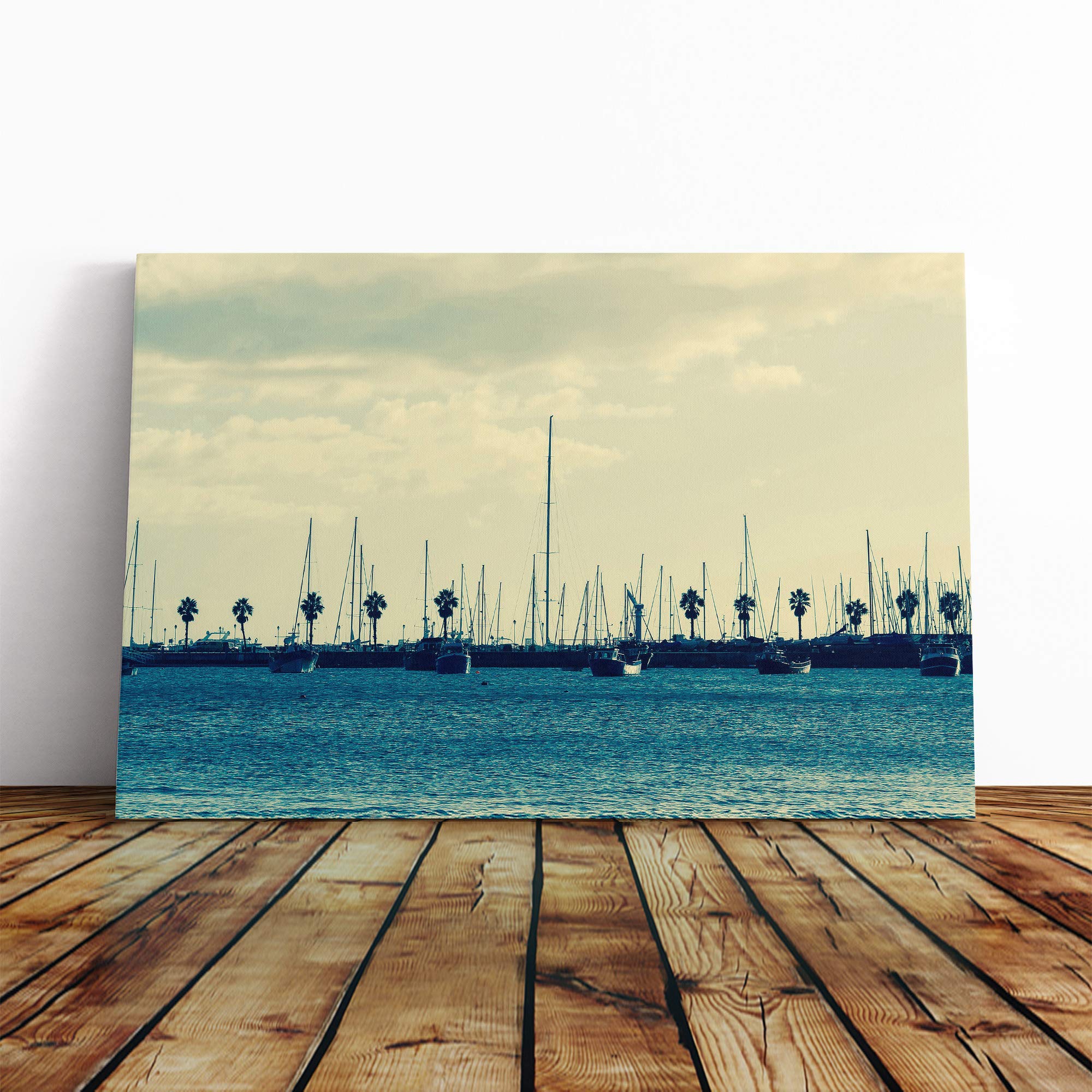 Boats Docked at The Harbour Canvas Print | Gallery Wrapped 30mm Frame Wall Art | 20x14 inches | Ready to Hang | Modern Seascape Picture | Living Room Bedroom Lounge Office