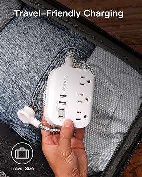 Cruise Ship Essentials, Power Strip with USB Ports, 5Ft Flat Extension Cord | USB Charging Station with Multiple Outlets, Non Surge Protector for Cruise Ship, Travel, Dorm Room Essentials
