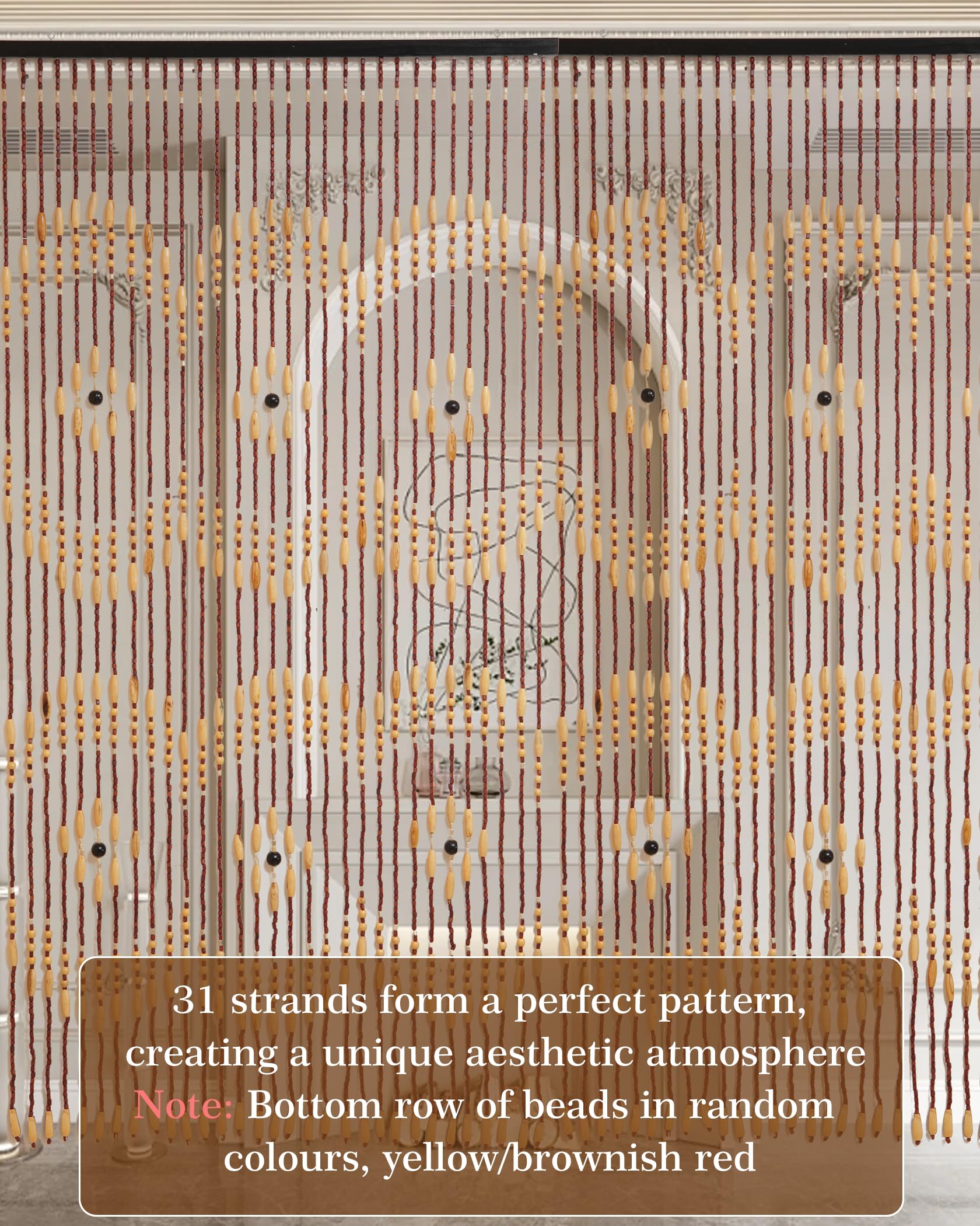 Rideau de porte en perles de bambou 90 x 180 cm 31 brins décoration séparation pièce