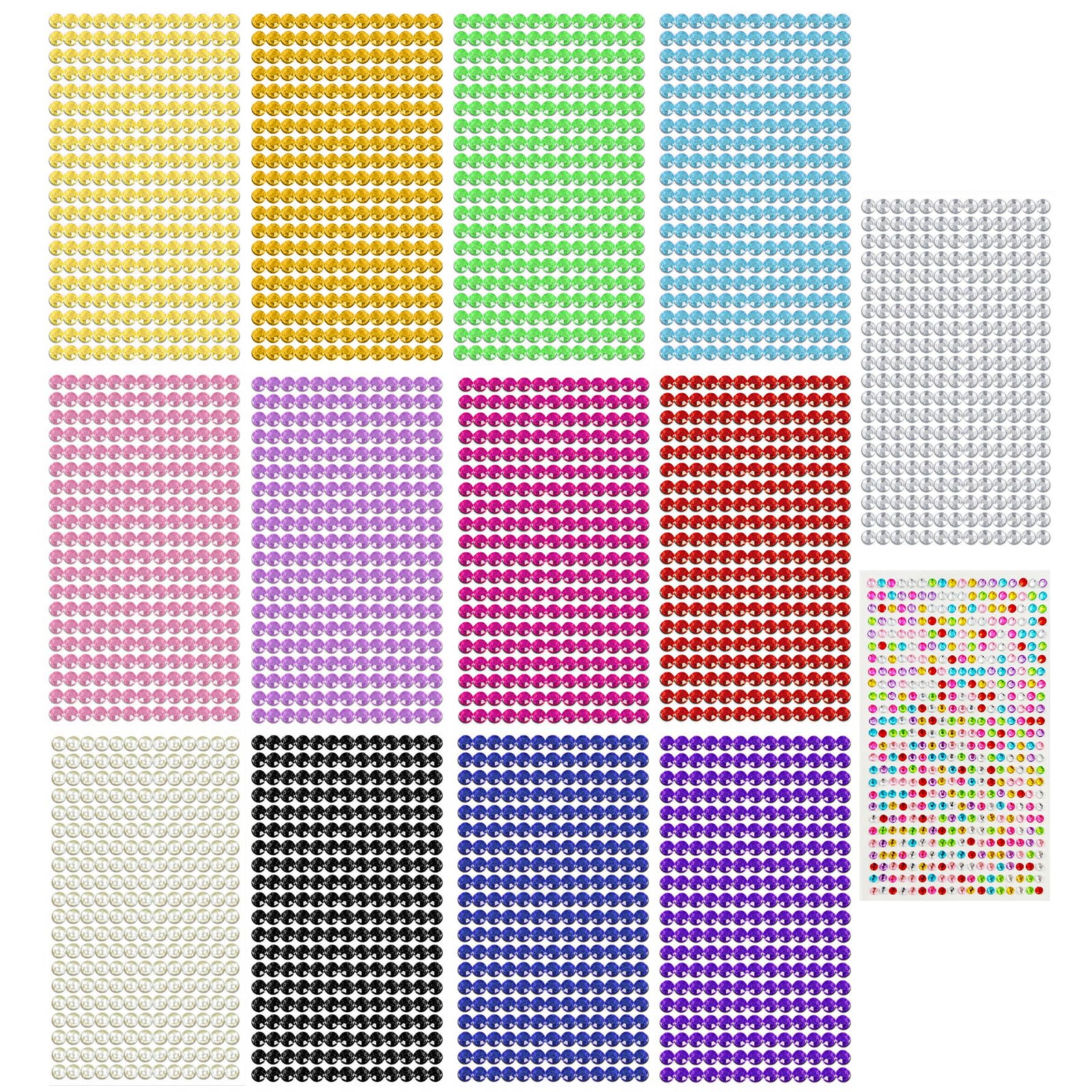 VEGCOO 3640 Stück Glitzersteine Selbstklebend, Glitzersteine Zum Aufkleben,Bunte Halbrunde Perlen Gesichts,Bedazzler Kit Für Make Up Nagelkunst Bastelperlen Heimdekoration DIY Scrapbooking Schmuck