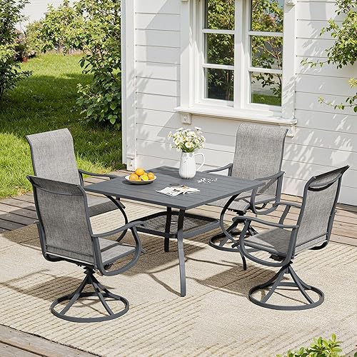 Miniatura 37 de VICLLAX Muebles pequeños de exterior de 3 piezas, 2 sillas giratorias de patio y mesa redonda pequeña para 2, sillas de carbón oscuro y negro Carbón