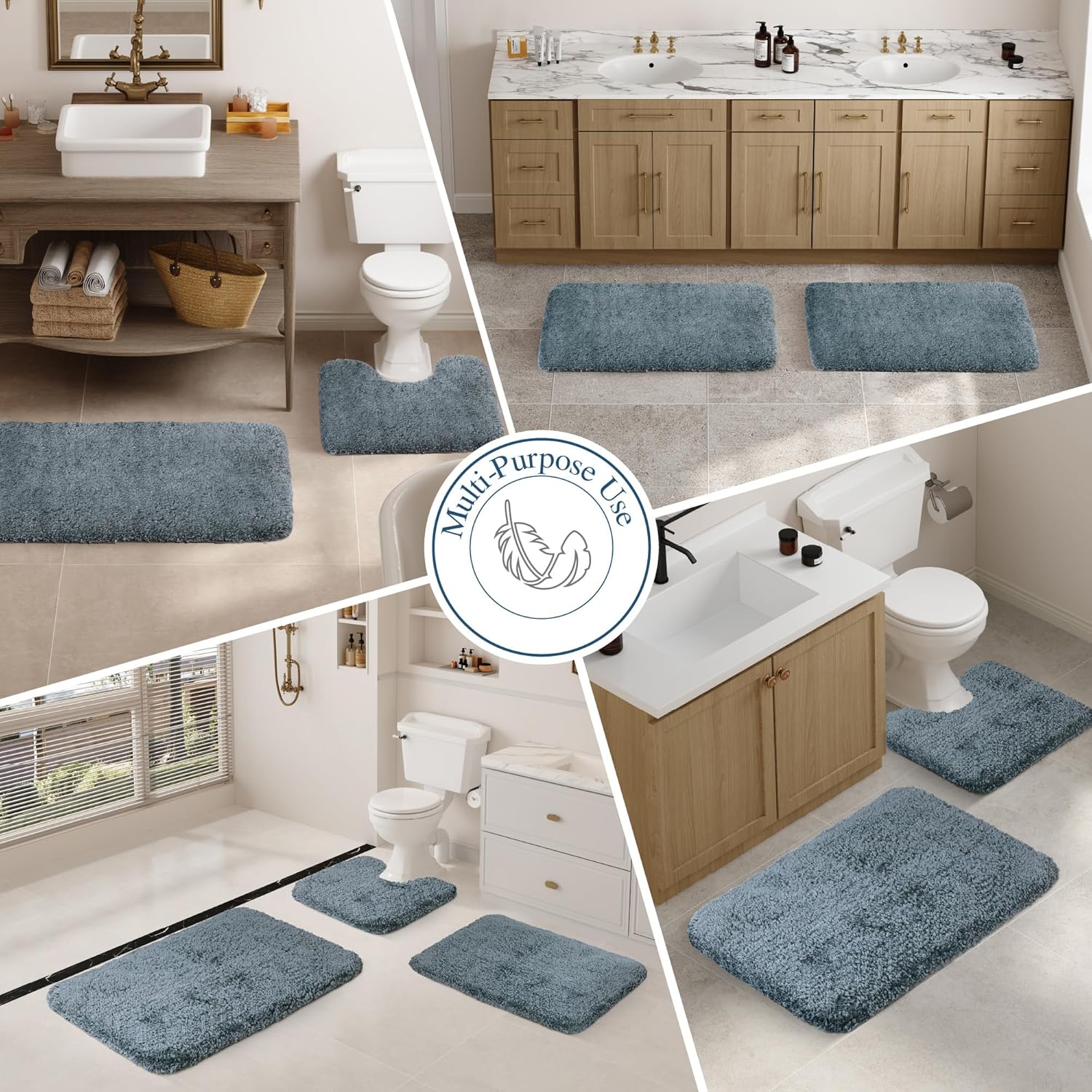 Walensee Non-Slip Bath Mat (16 x 24, Slate) Soft Microfiber Shaggy Bath Mat Machine Washable Thick Plush Rug for Shower - Image 6