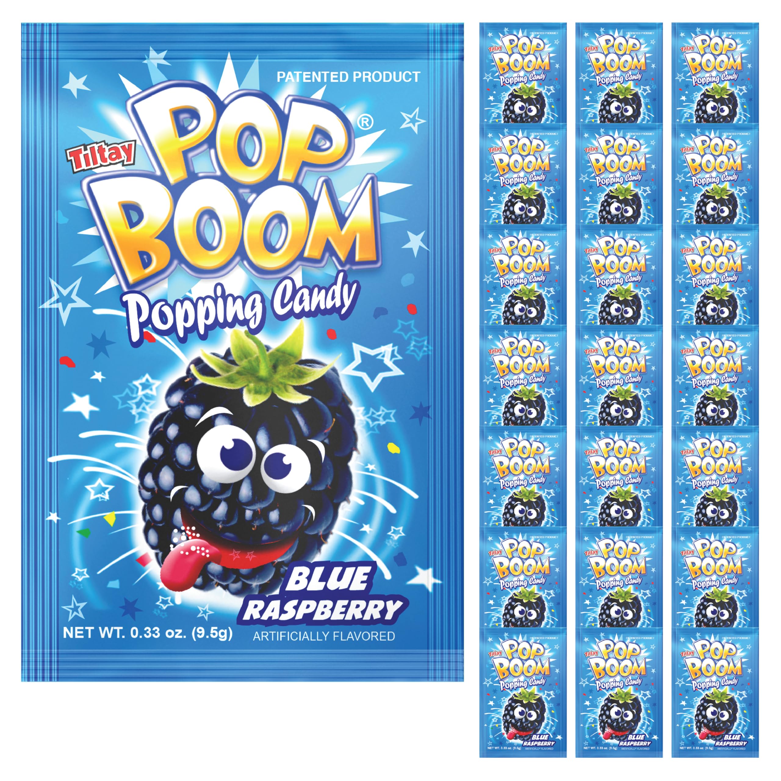 Pop Boom - Blue Raspberry Flavor Popping Candy 24 packs with Display Box