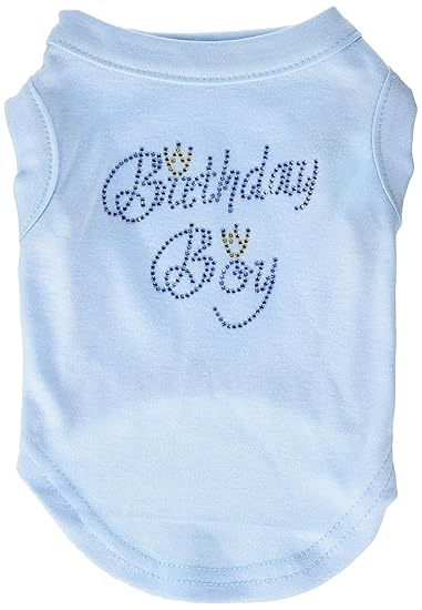 Mirage Pet Products 10-Inch Birthday Boy Rhinestone Print Shirt for Pets, Small, Baby Blue