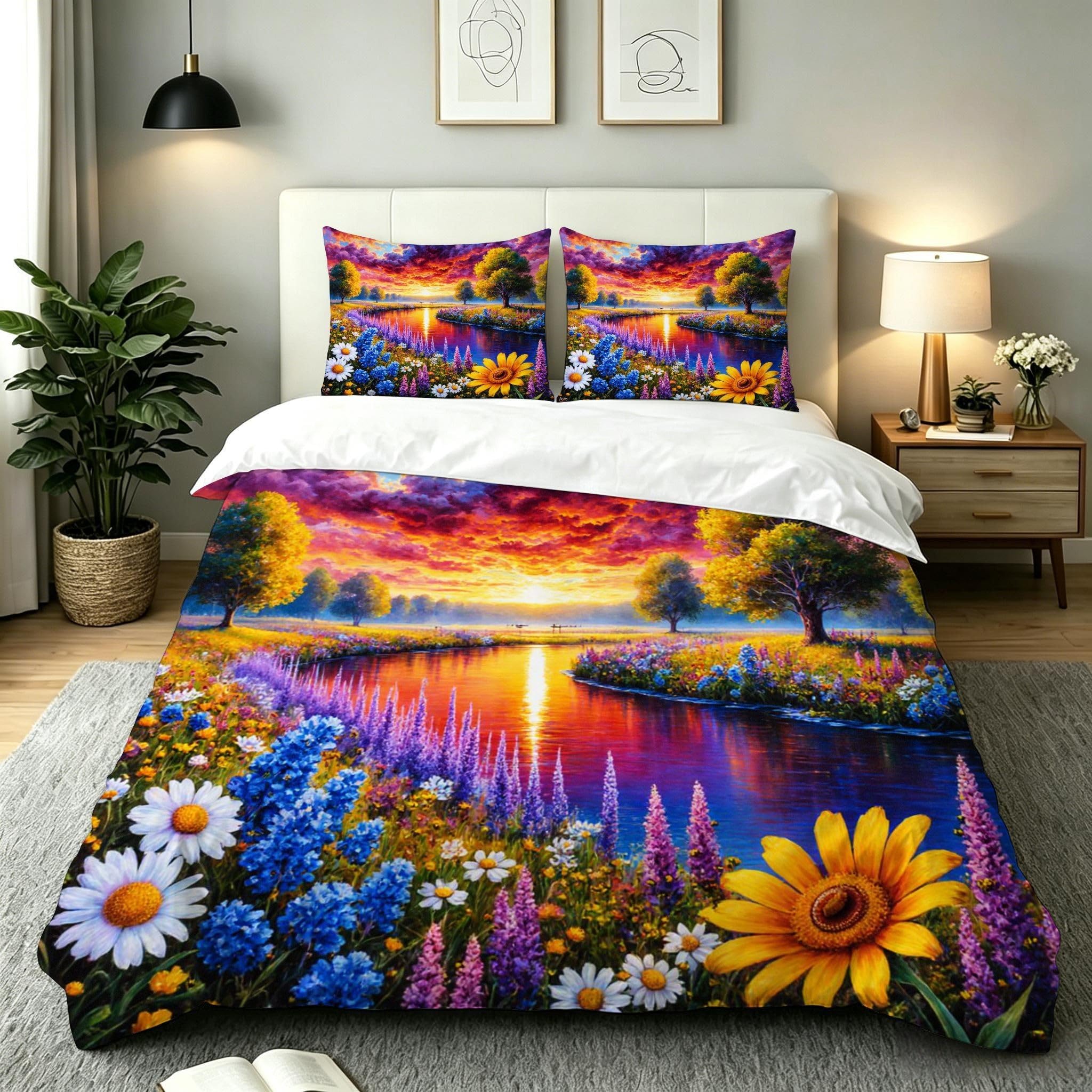 Parure de lit 160x200 lac coloré fermeture éclair pour couette fixe