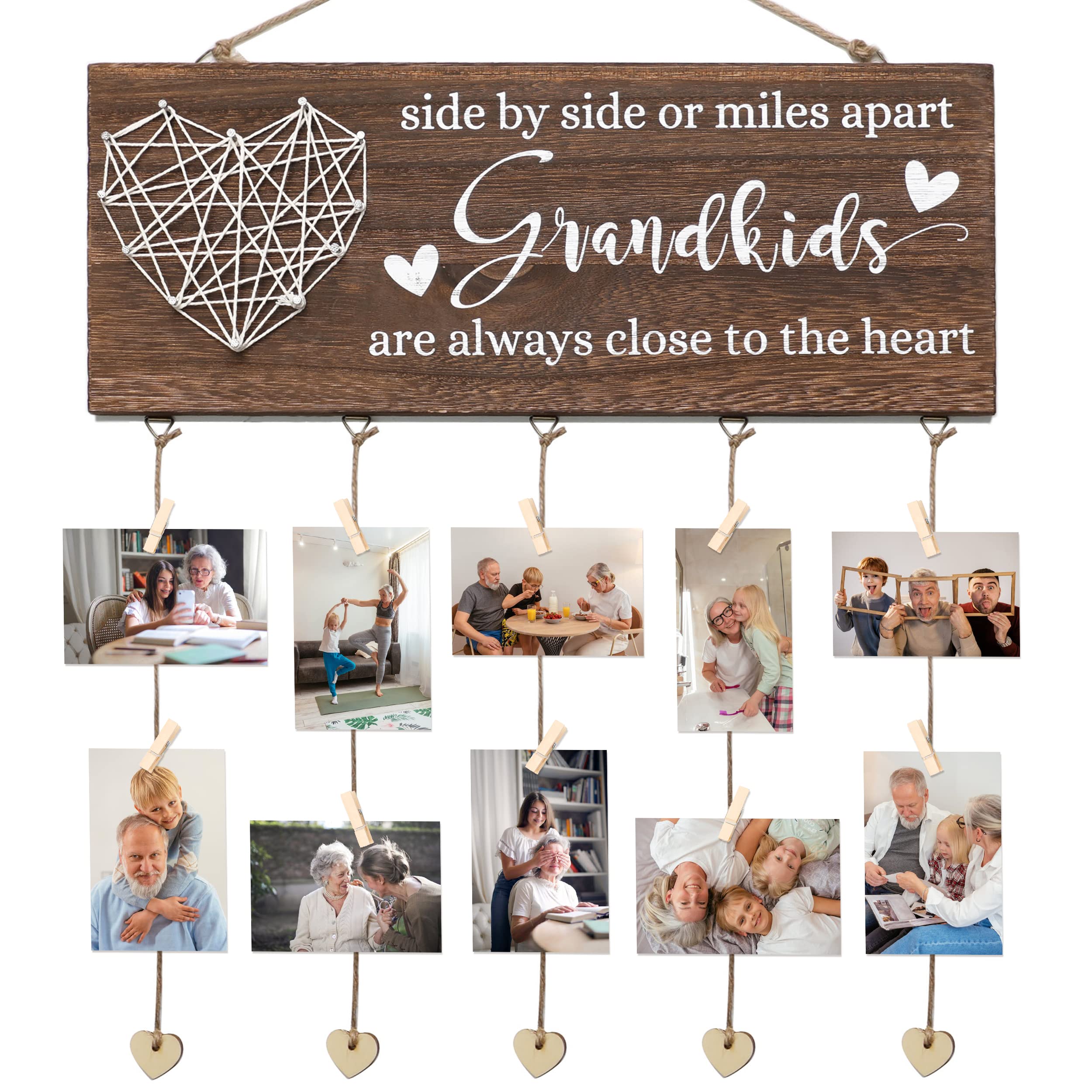 FUND AMLIGHT Best Grandma Gifts Wood Photo Holder, Birthday Gifts from Granddaughter Grandson Grandkids, Picture Board for Grandpa Nana Grandmother Grandparents Heart-shaped wooden pendant