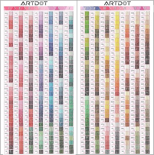 ARTDOT Tarjeta de color para kits de pintura de diamantes, herramientas de referencia de arte de diamante 5D con número DMC a juego de 445 colores