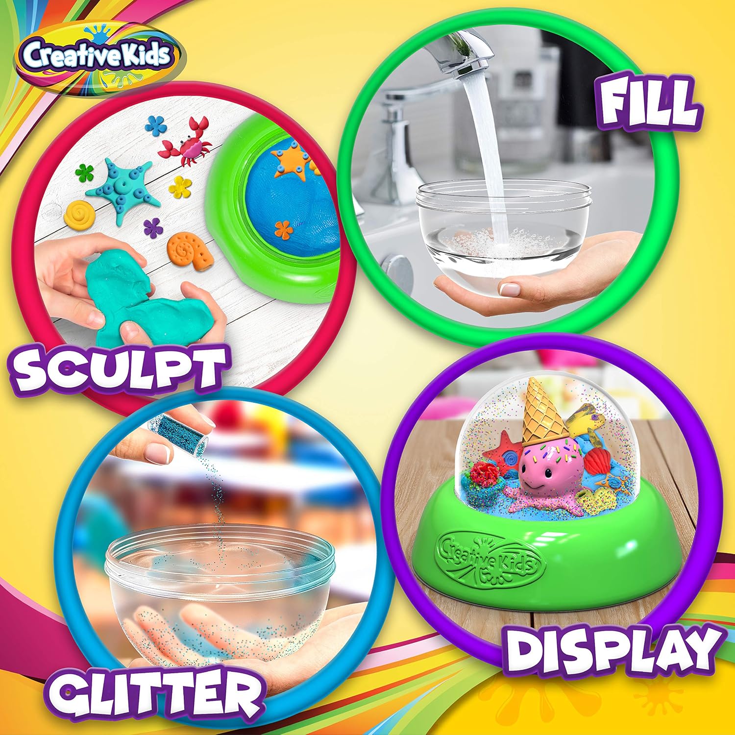 Creative Kids Make Your Own Water Globe Craft Kit for Kids – DIY Crafts Boys Girls Snow Globe Making Kit for Children - Under Sea Inspired Collectible Dog Dinosaur Unicorn Ice Cream Figurines Ages 4+