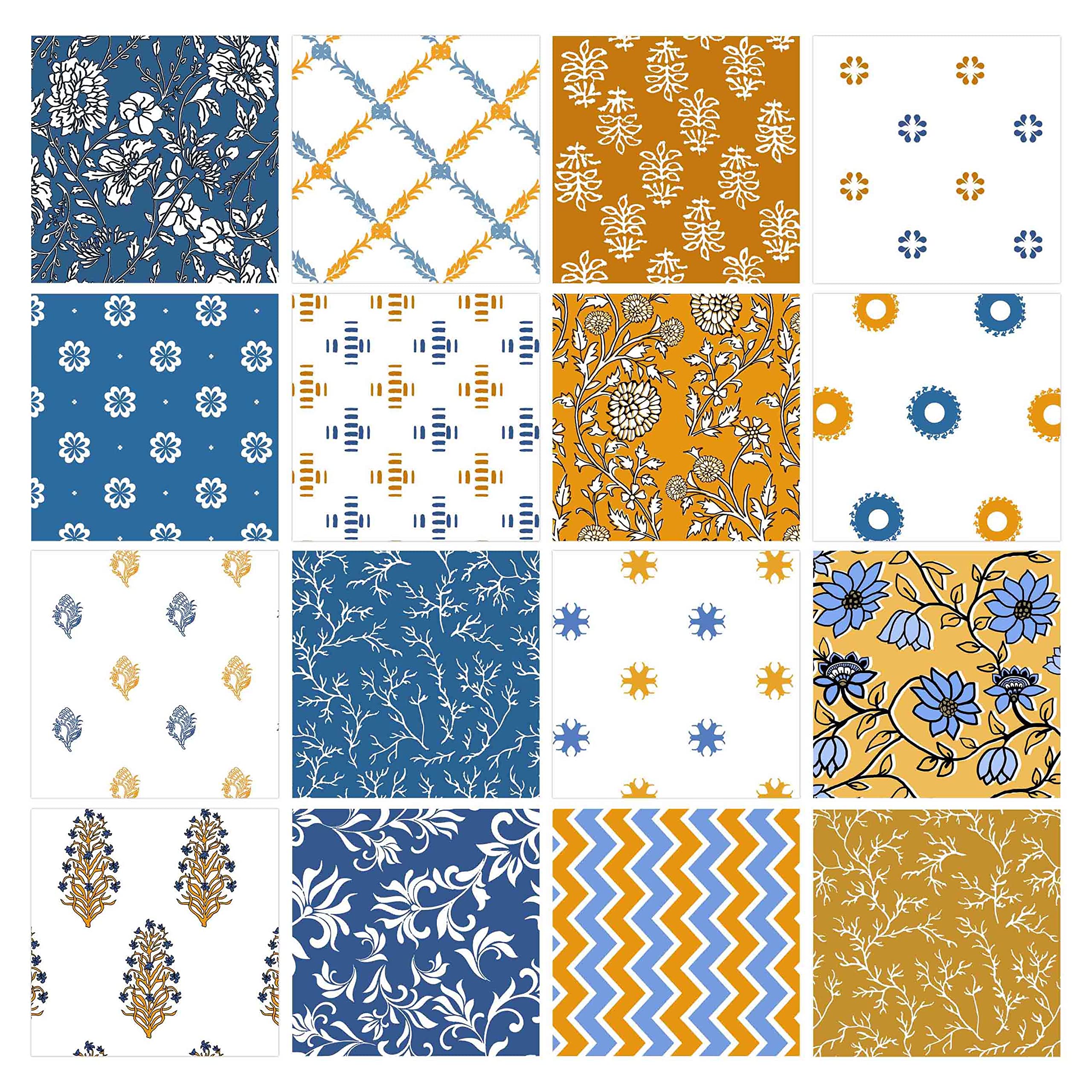 Soimoi 16 Pc Bundle De Puntos De Fate, Bloque Asio¡tico Imprimir 18"X 22" Patchwork De Brije- Tela 100% Algodon Precortado Azul Blanca Marron