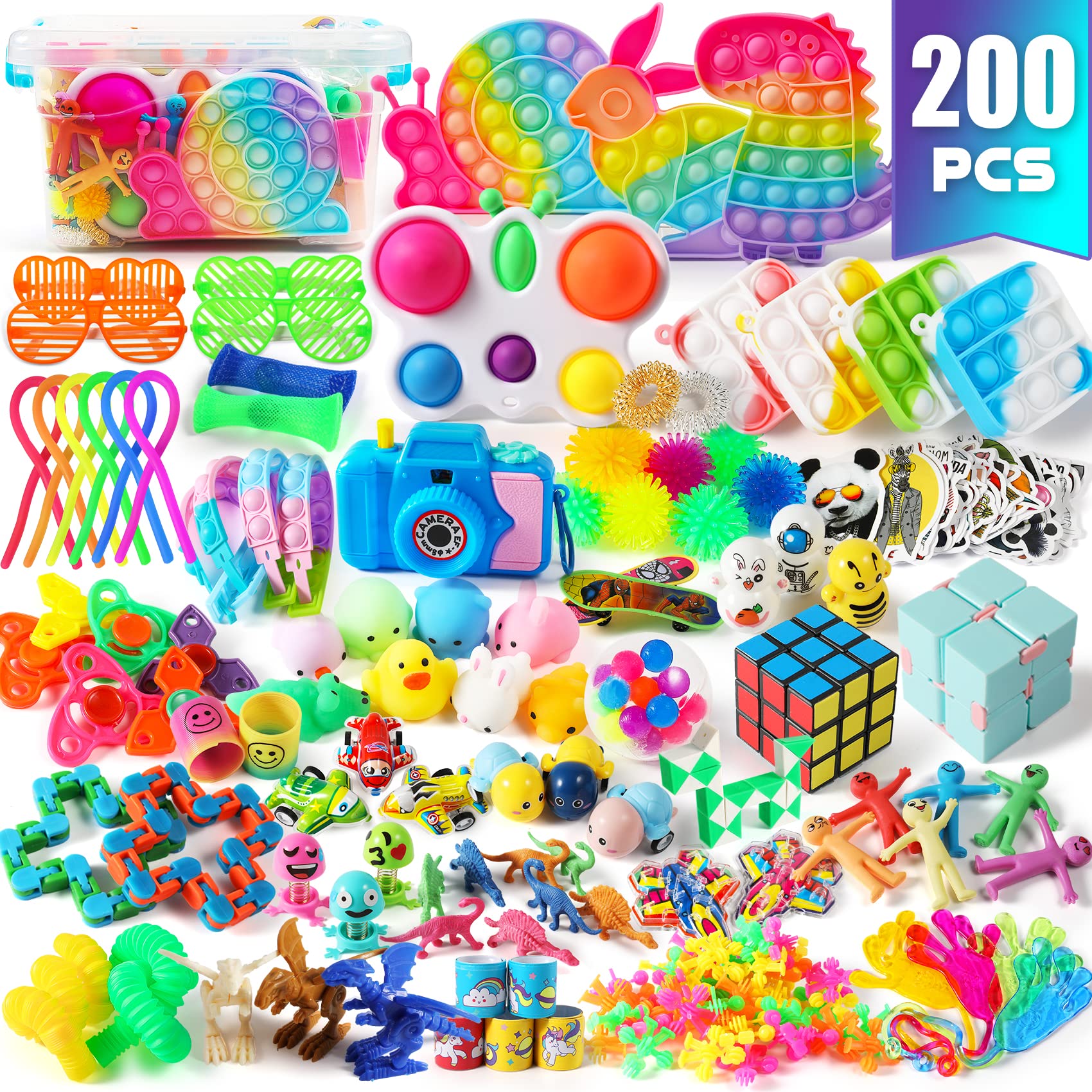 Photo 1 of 200 Pcs Party Favors for Kids, Fidget Toys Set, Treasure Box Toys for Classroom Carnival Prizes Rewards, Goodie Bag Stuffers for Kids Party, Pinata Fillers Birthday Gifts Bulk Toys for Boys and Girls