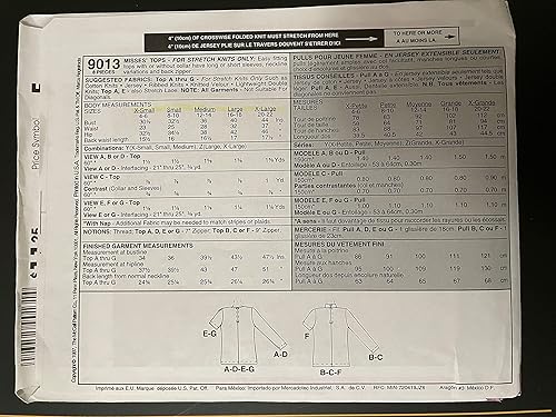 Miniatura 2 de McCall's 9013 Misses' Tops Sewing Pattern Size Y (XS-SM-Med)