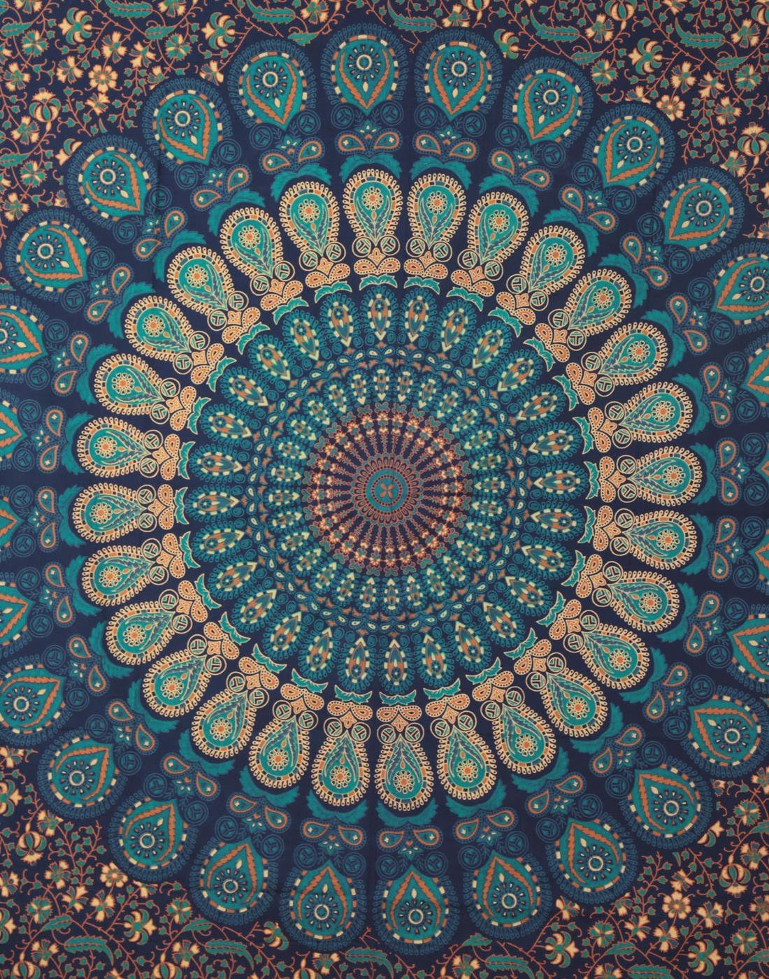 RAJRANG Blue Mandala Tapestry Queen 90 x 84 Inch Cotton Wall Hanging Bedspread Hippie Peacock Wall Tapestries