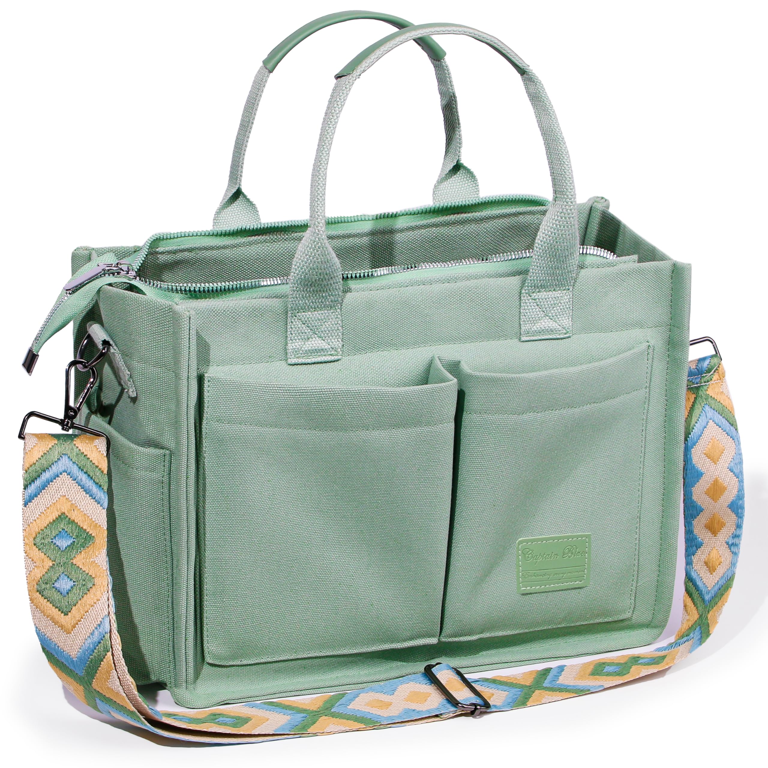 Captain Blues Canvas Tasche Damen, große Tote Bag, Arbeitstasche Damen, Handtasche Umhängetasche Schultertasche mit Fächern für Uni, Schule, Shopper