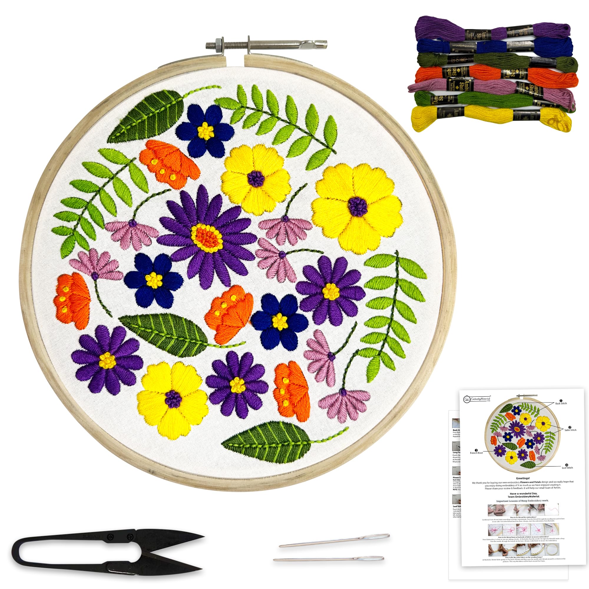Embroiderymaterial Embroidery Kit for Beginners/Cross Stitch Flowers & Petals Design Digital Printed Cloth & Written Instructions All Material Included/Handmade Gifts