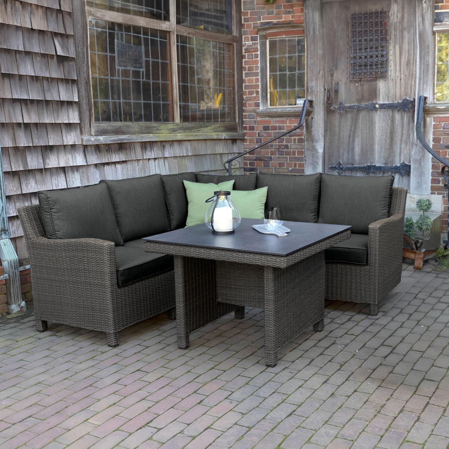 KETTLER Palma Modular Wicker Corner Set with 37-inch Dining Table (Canvas Coal)
