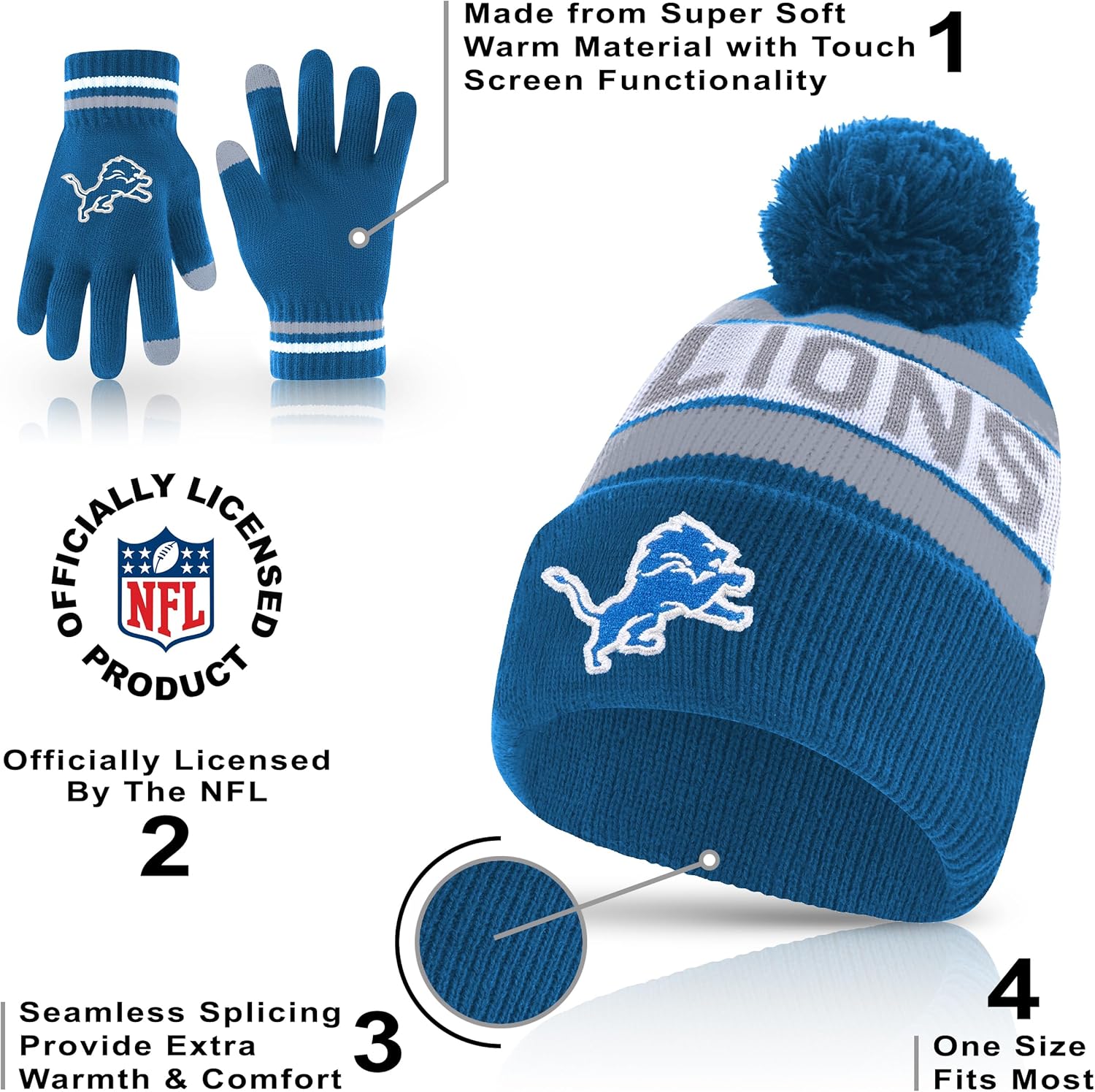 Ultra Game Adults NFL Official Super Soft Winter Beanie Knit Hat With Warm Touch Screen Gloves