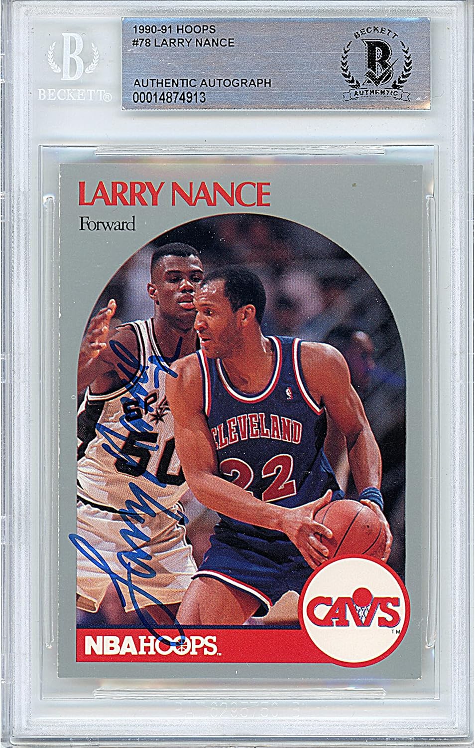 Larry Nance Autographed 1990 1991 Hoops #78 Basketball Trading Card Slab Beckett BAS Authentic Slabbed COA Played For Cleveland Cavaliers NBA