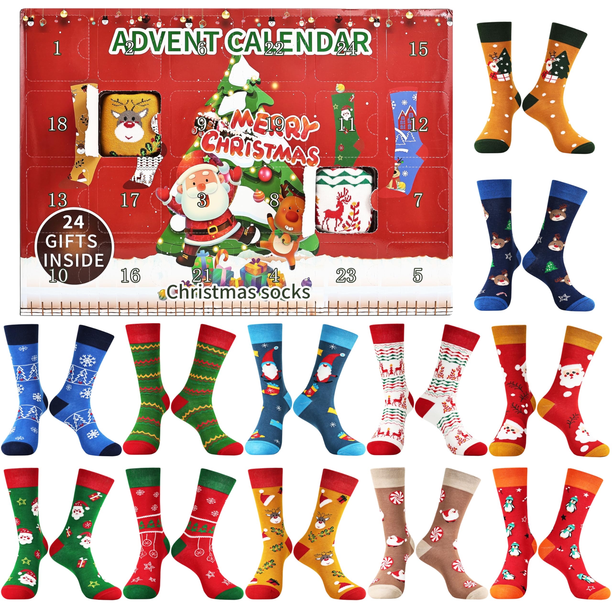 Advent Calendar 2025 Christmas Socks 4-11 Christmas Gifts for Men Women Kids