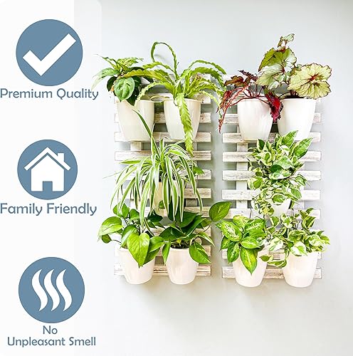 Miniatura 9 de ShopLaLa Macetero de pared de madera, paquete de 2 macetas colgantes de pared para plantas al aire libre, escalera de madera rústica blanca montada