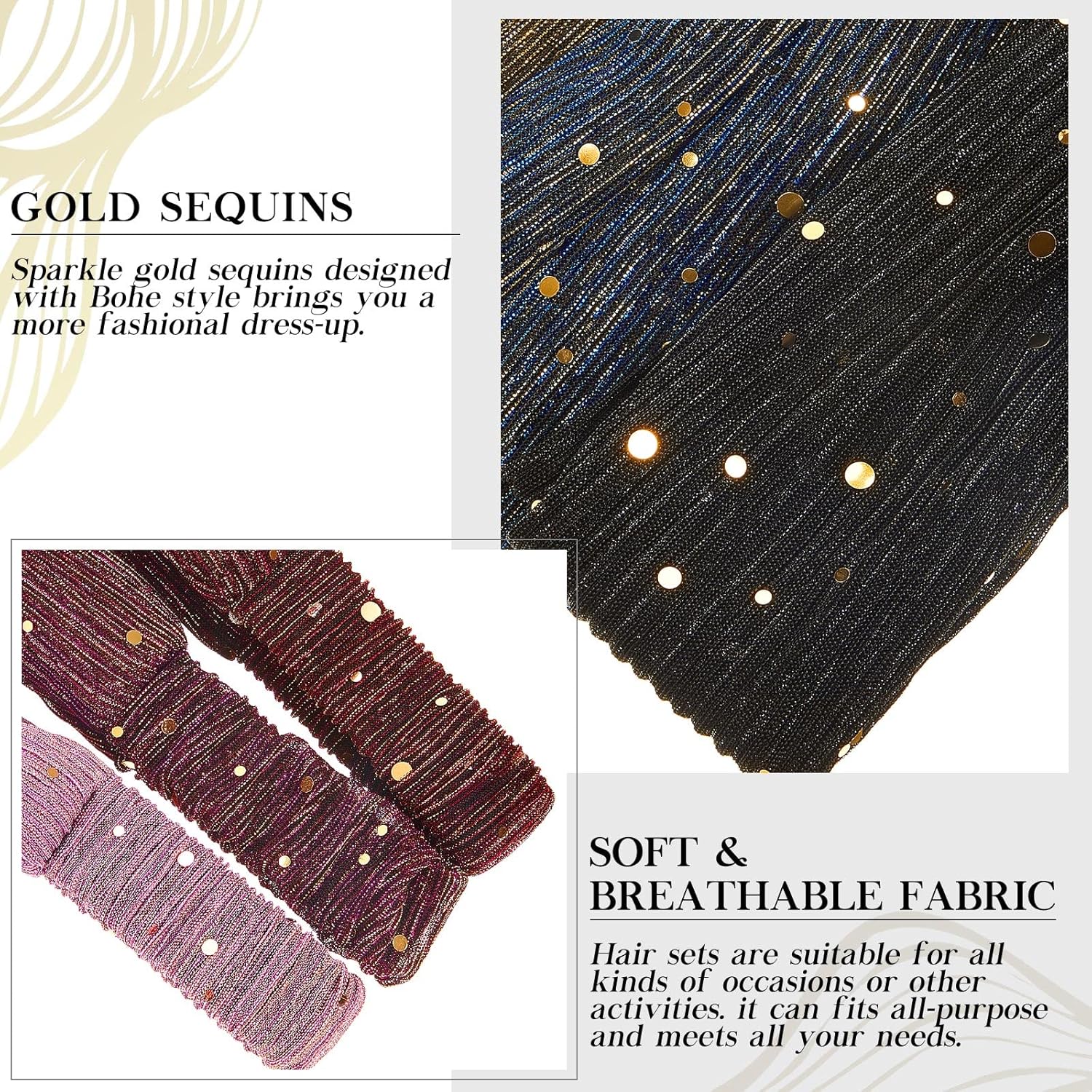 6 Pcs Boho Bling Sequin Headbands - Wide Stretchy African Head Wraps, Elastic Turban Headbands for Women, Yoga, Running & Sports - Image 3