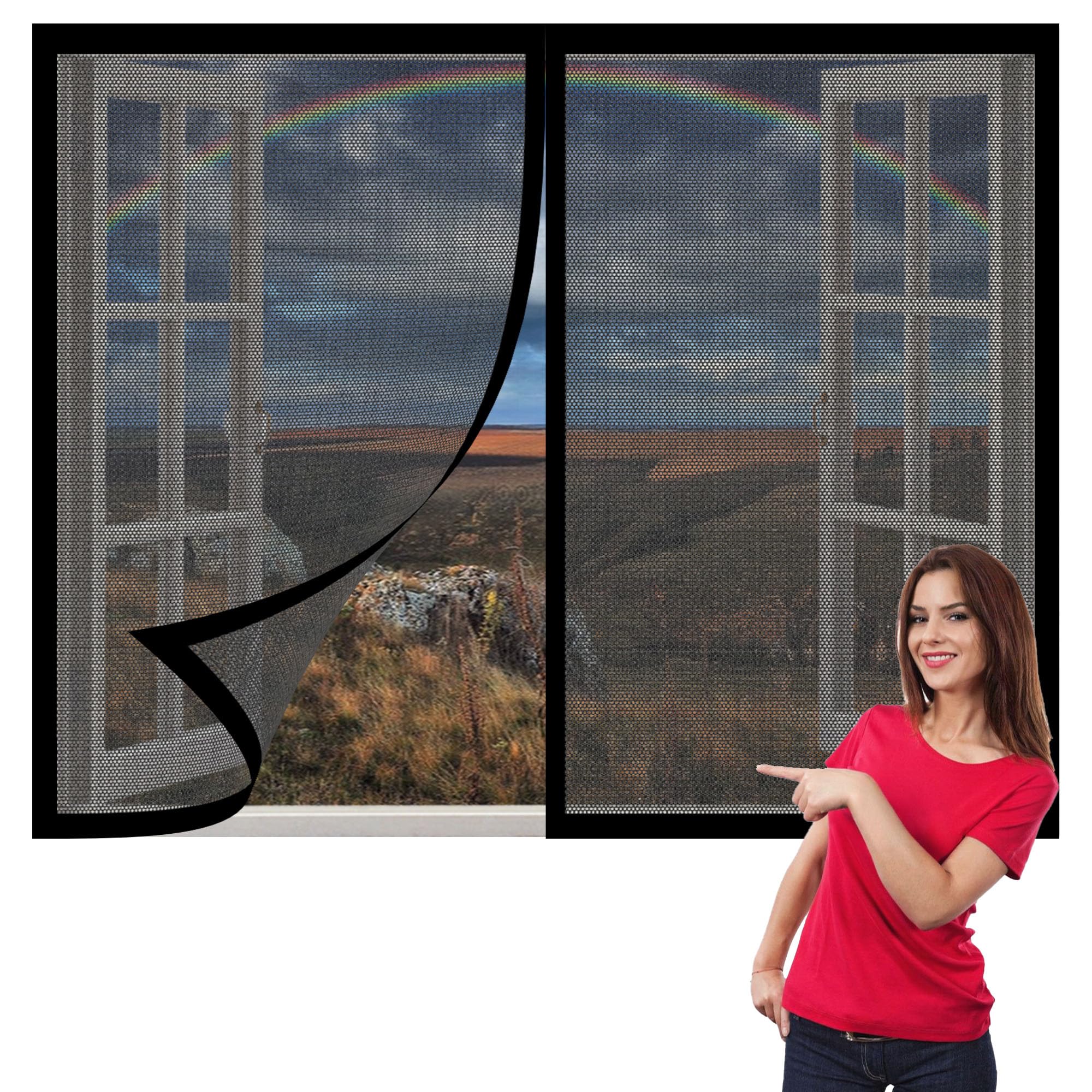 DIY Fly Screen Windows 175 x 155 cm Selfadhesive Tape DIY Selfadhesive Insect Mesh Curtain Easy Installation for Living Room Bedroom Offfice, Black