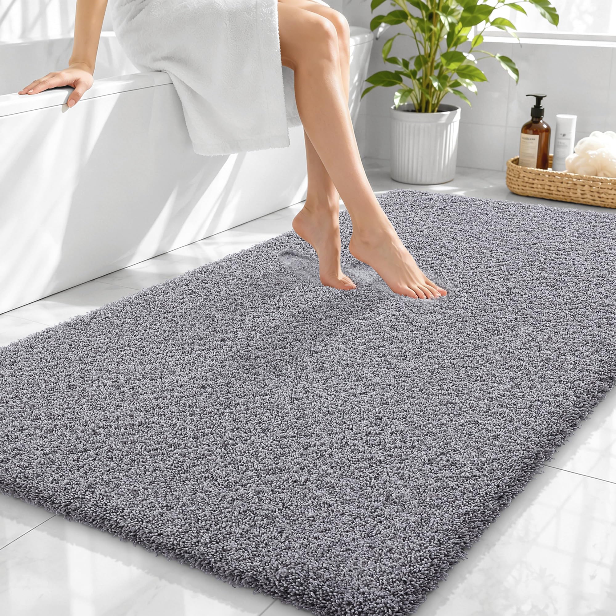 OLANLY Microfiber Large Bathroom Rugs 44x32, Soft Absorbent Bath Mat, Grey
