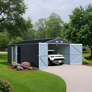 Metal Garage Shed 13x20 FT, Sheds & Outdoor Storage Clearance, Outdoor Storage Shed for Car, Truck, Bike, Lawnmower, Backyard Tools, 2 Doors and 4 Vents Dark Gray