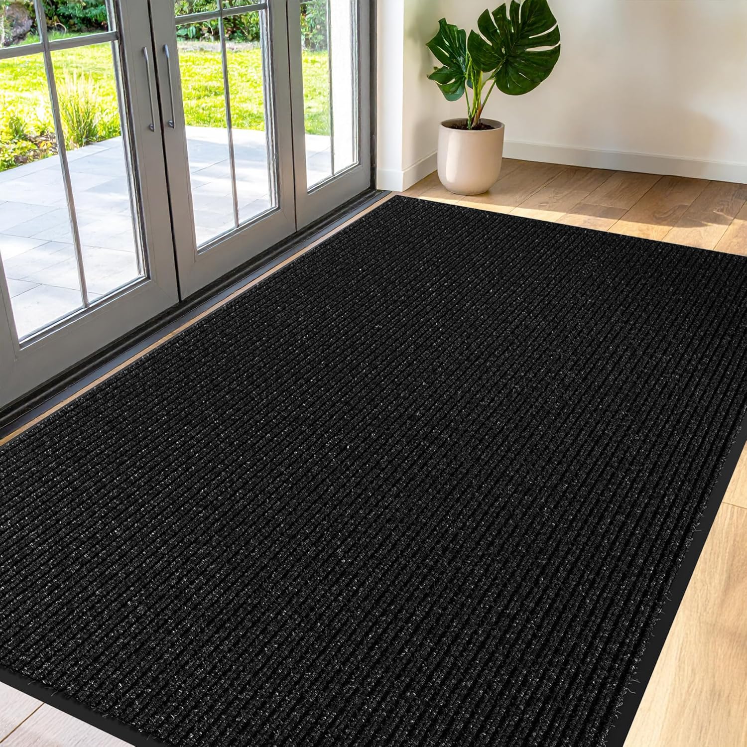Commercial Door Mat 3'x5' Black, Heavy Duty Industrial Floor Mat for High Traffic Areas, Nonslip Rubber Backing, Large Door Mat for Indoor Entrance or Business Entryway.