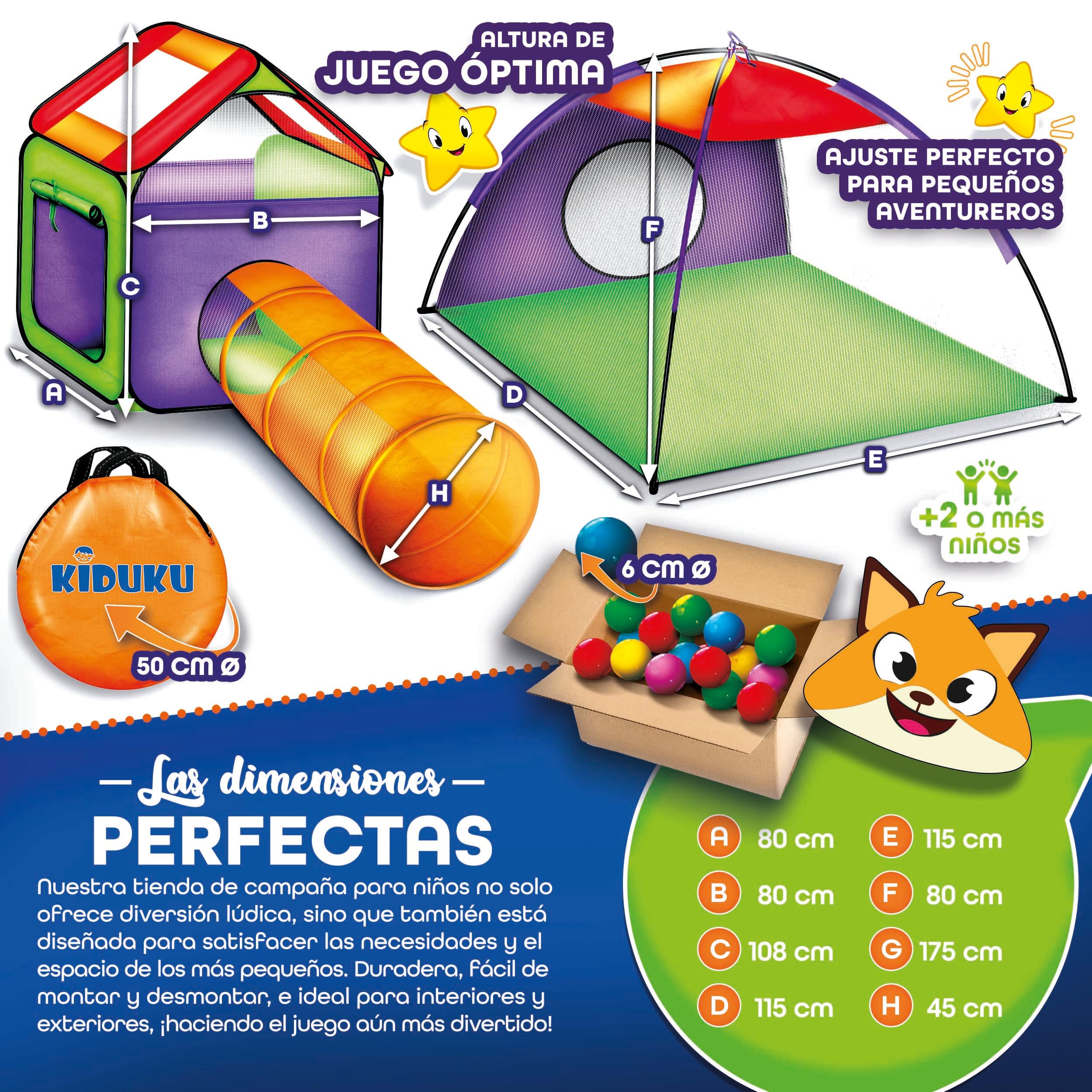 KIDUKU® 3 en 1 Iglú Infantil para Juegos/Tienda de campaña para niños + Túnel de Tela + 200 Bolas + Bolsa para Transportar – Uso Interior y Exterior