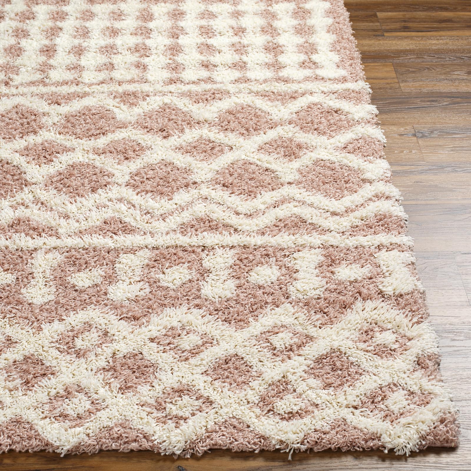 Livabliss Surya Tapis à Poils Longs Dubaï Moderne pour Salon et Chambre à Coucher - Tapis berbère épais et Facile d'entretien - Grand Tapis Rose poudré et Blanc - 130 x 170 cm
