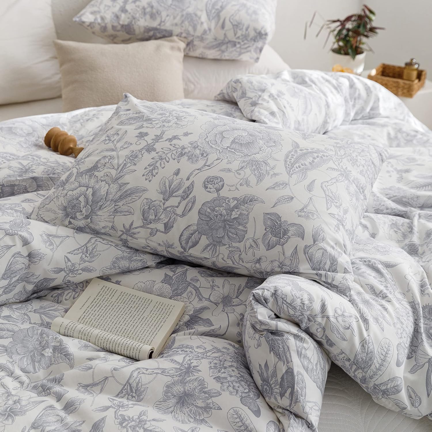 ECOCOTT Vintage Floral Duvet Cover Set, 100% Cotton Flower Patten Duvet Cover King Size - Breathable Durable Soft Comfy Quilt Cover King Size - Image 4