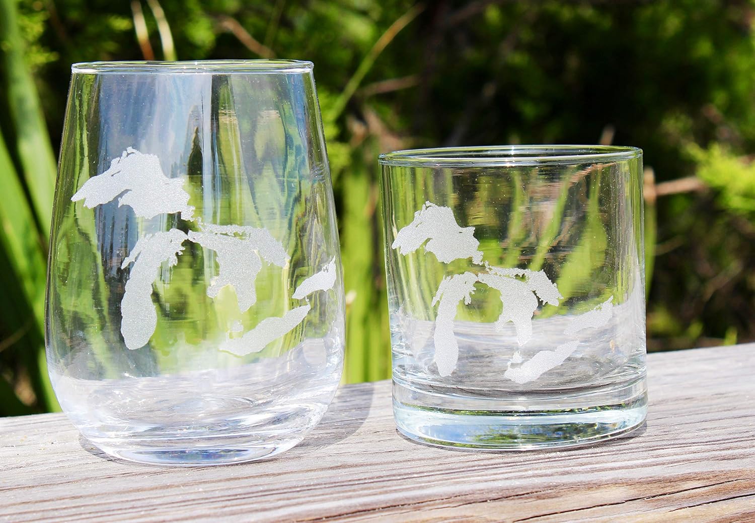 Great Lakes Map - Stemless Wine Glasses Set of 2