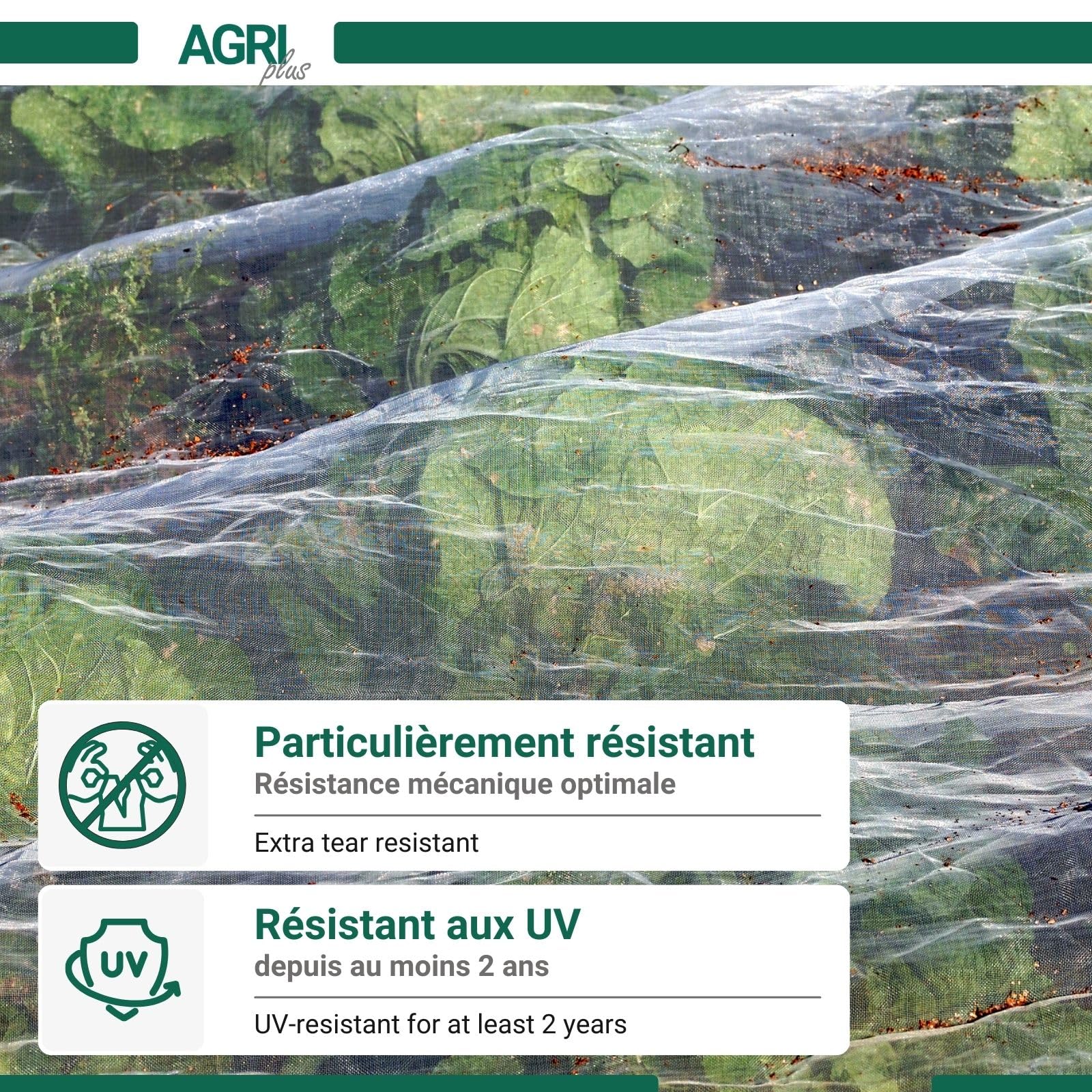 AGRI plus Filet de Protection des légumes 2 x 50 m I Filet de Protection des Cultures indéchirable I Filet Transparent pour l'extérieur I Résistant aux UV & poreux I Mailles 0,8 x 0,8 mm