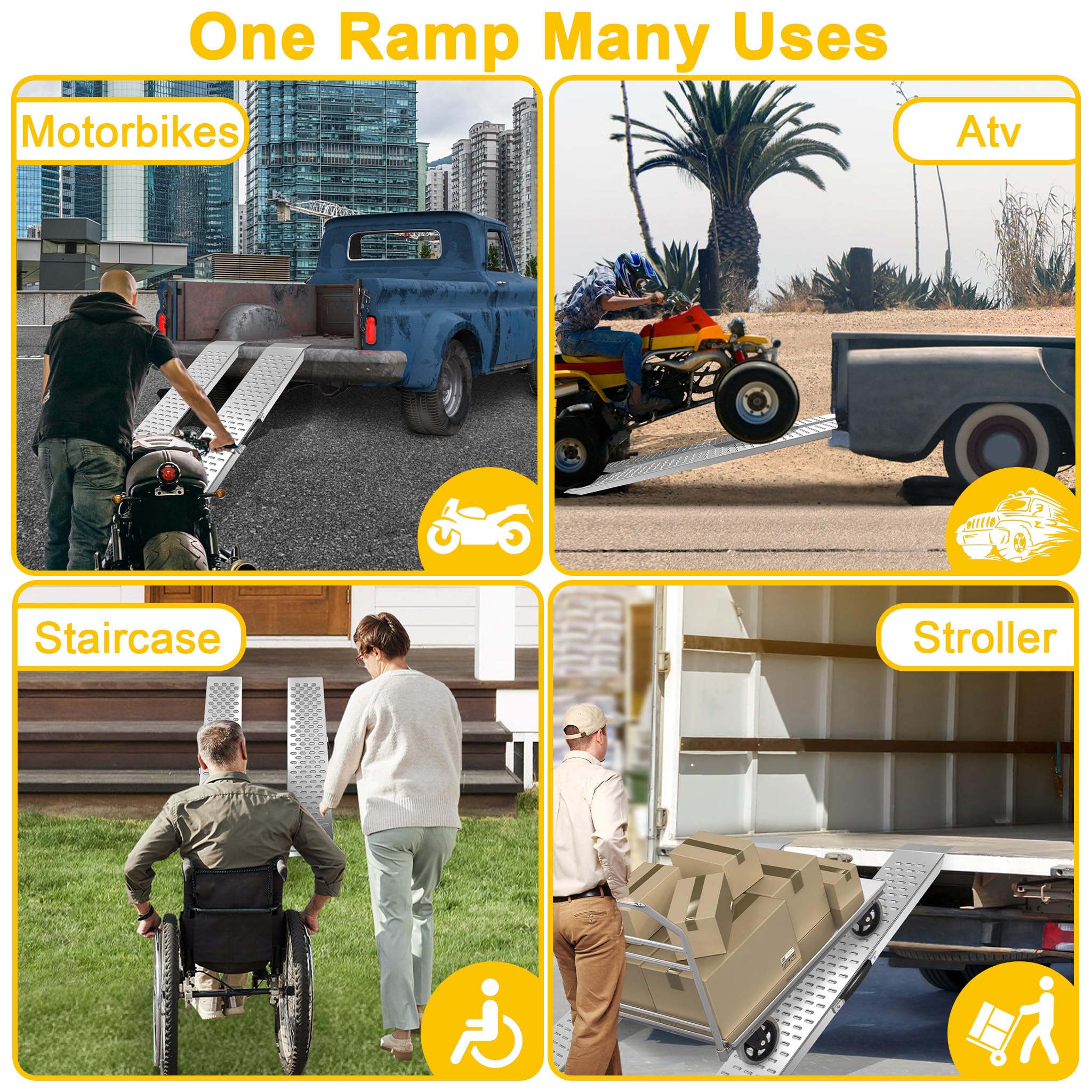 FIVMEN 2 rampas de carga para coches, 135 cm, 400 kg, capacidad de carga de aleación de aluminio, rampa para silla de ruedas, rampa de carga con superficie antideslizante y asa, rampa para escaleras