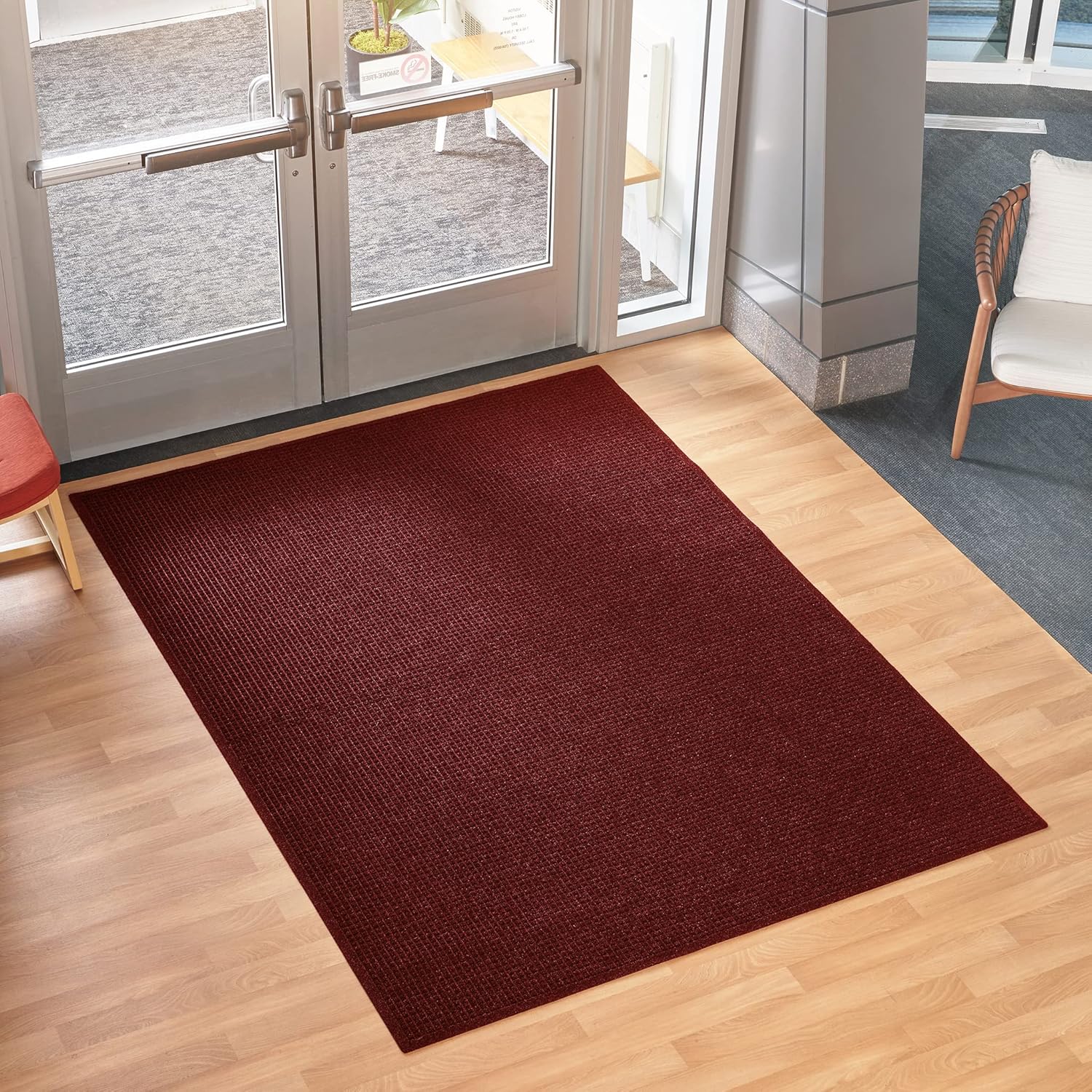 Consolidated Plastics Aquasorb Classic Indoor/Outdoor Entrance Floor Mat with Non-Slip Rubber Backing, Fabric Border, Stain Resistant and Quick Drying Commercial Grade (45 x 116, Red Black)