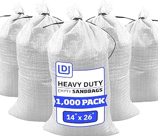 DURASACK Heavy Duty Sand Bags with Tie Strings Empty Woven Polypropylene Sand-Bags for Flood Control with 1600 Hours of UV Protection, 50 lbs Capacity, 14x26 inches, White, 1000 Count
