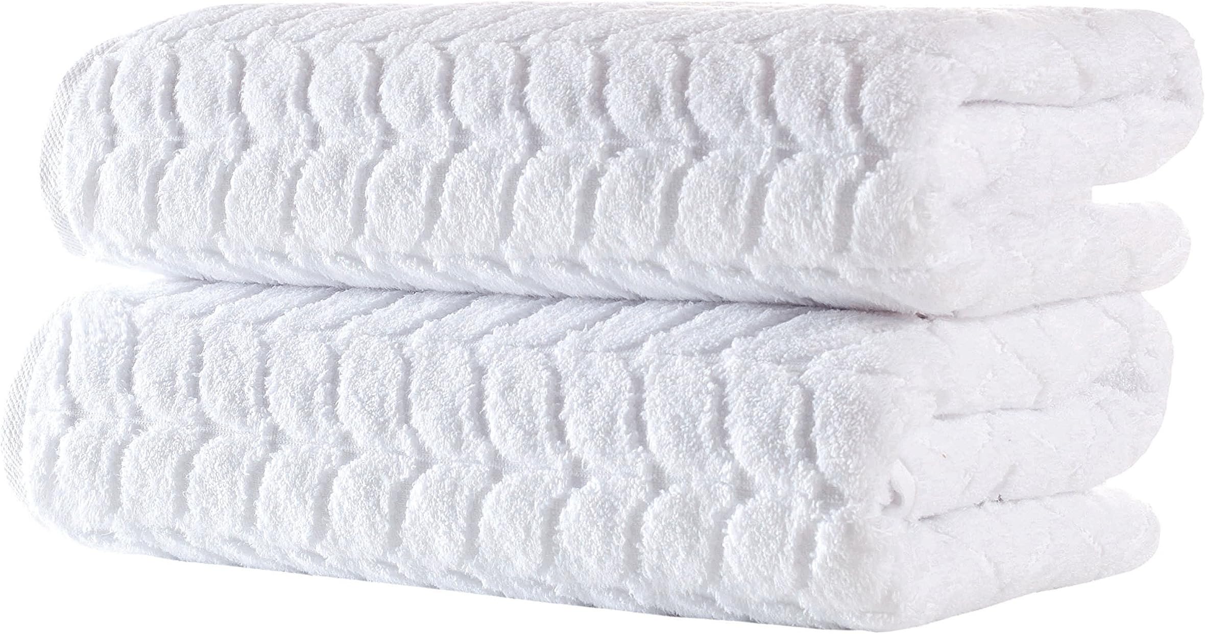 Turkish Cotton Bath Towels, Bath Sheet Towels Soft Plush Jacquard Luxury Towels (White, 2 pcs Bath Towel Set)