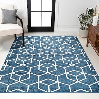 JONATHAN Y Tumbling Blocks Navy/White Indoor Area Rug 5x8, Modern,Contem...