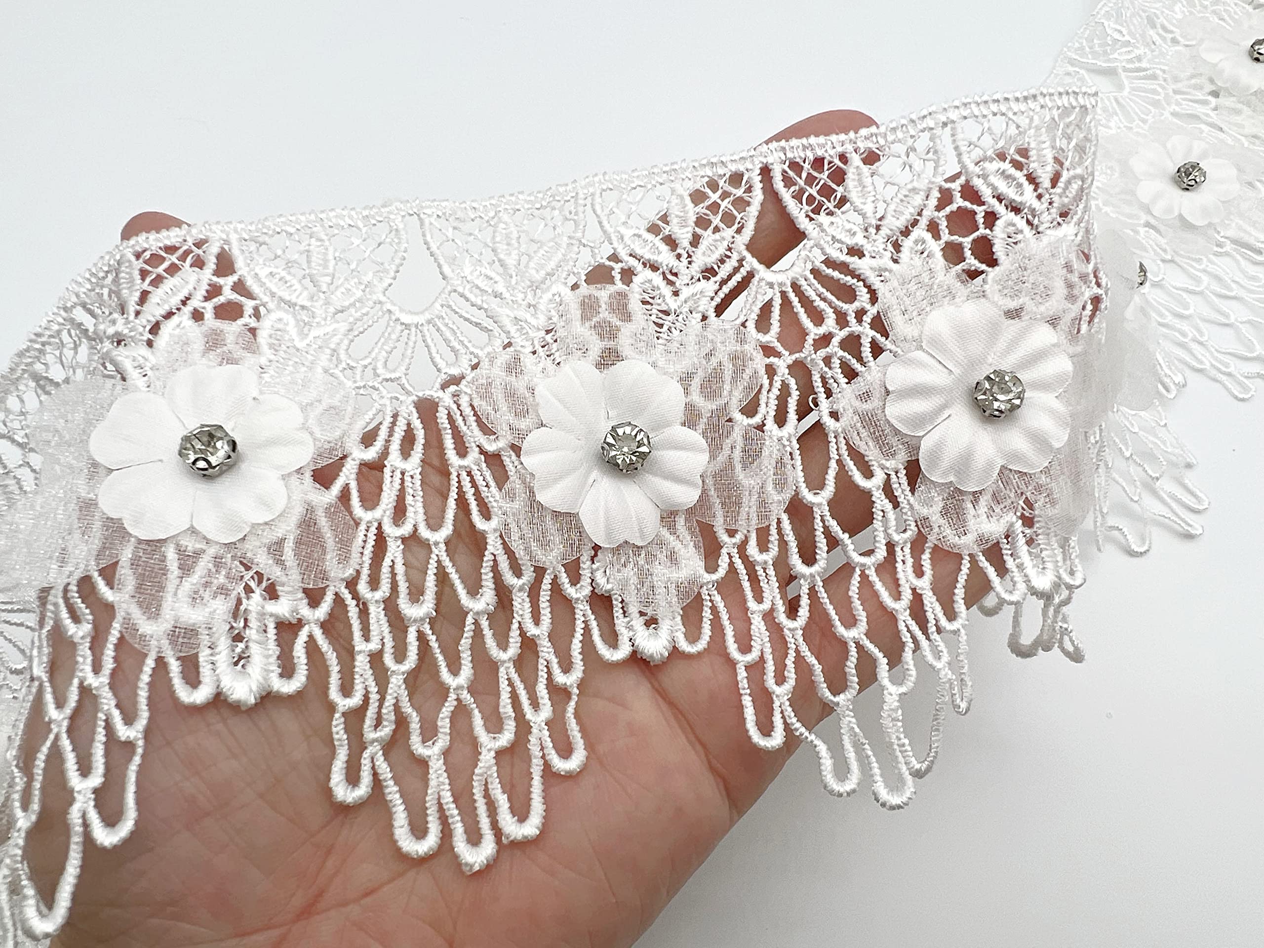 PEPPERLONELY 3D-Blumen-Spitzenband Mit Schleifen – 91 Cm Länge, 8,9 Cm Breit, In Grün – Perfekt Für DIY, Brautdekoration & Mehr