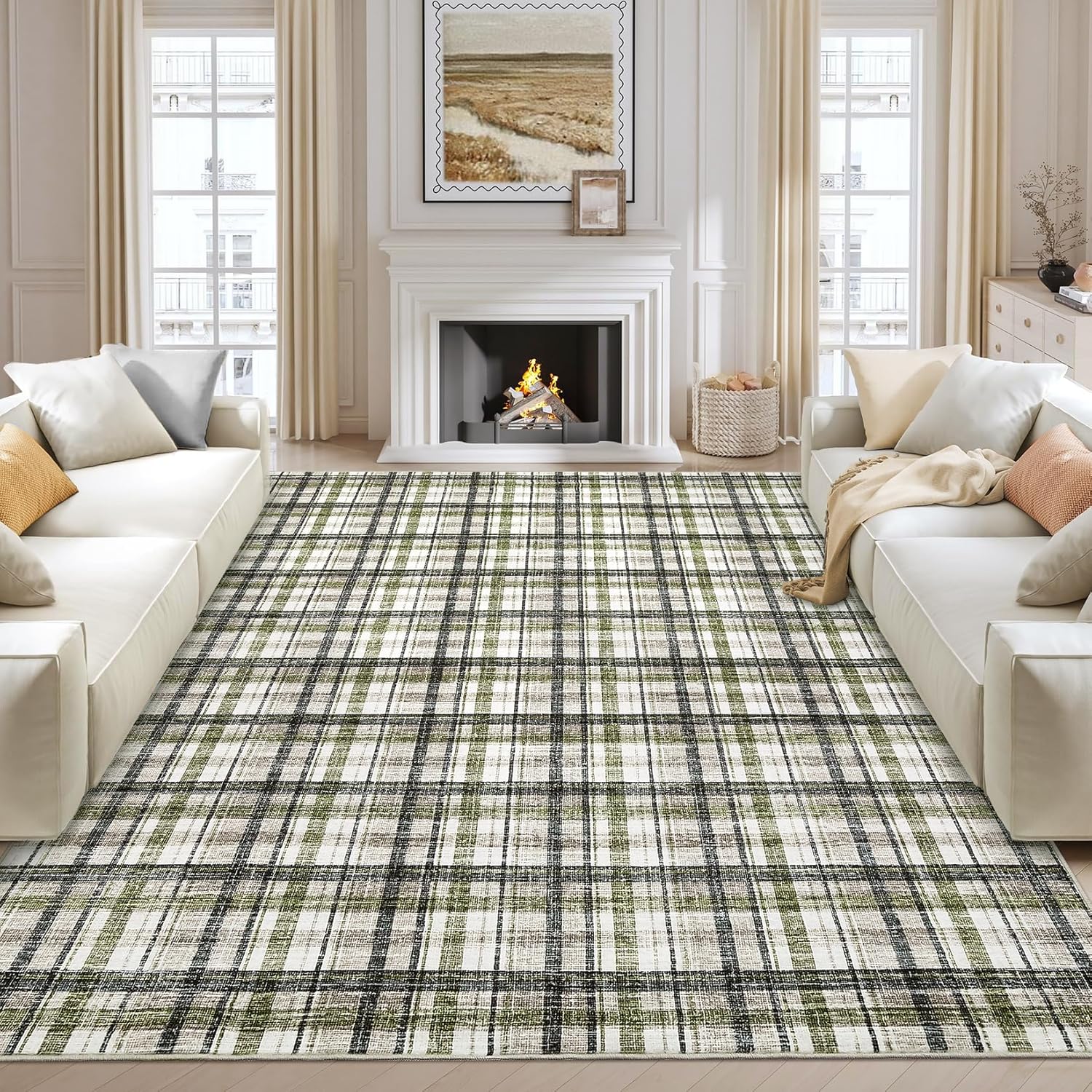 garveehome living room rug 10x13 area rug for bedroom washable non slip large area rug modern throw rugs low pile soft non shedding stain resistant carpet for dining room green/taupe 10'x13' green/taupe 10' x 13' (rectangular)