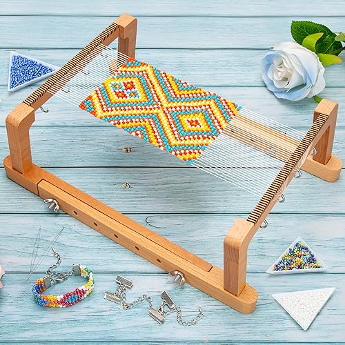 Miniatura 2 de PP OPOUNT Kit de telar de cuentas ajustables, suministros de cuentas de telar de madera con instrucciones detalladas, prácticos accesorios para