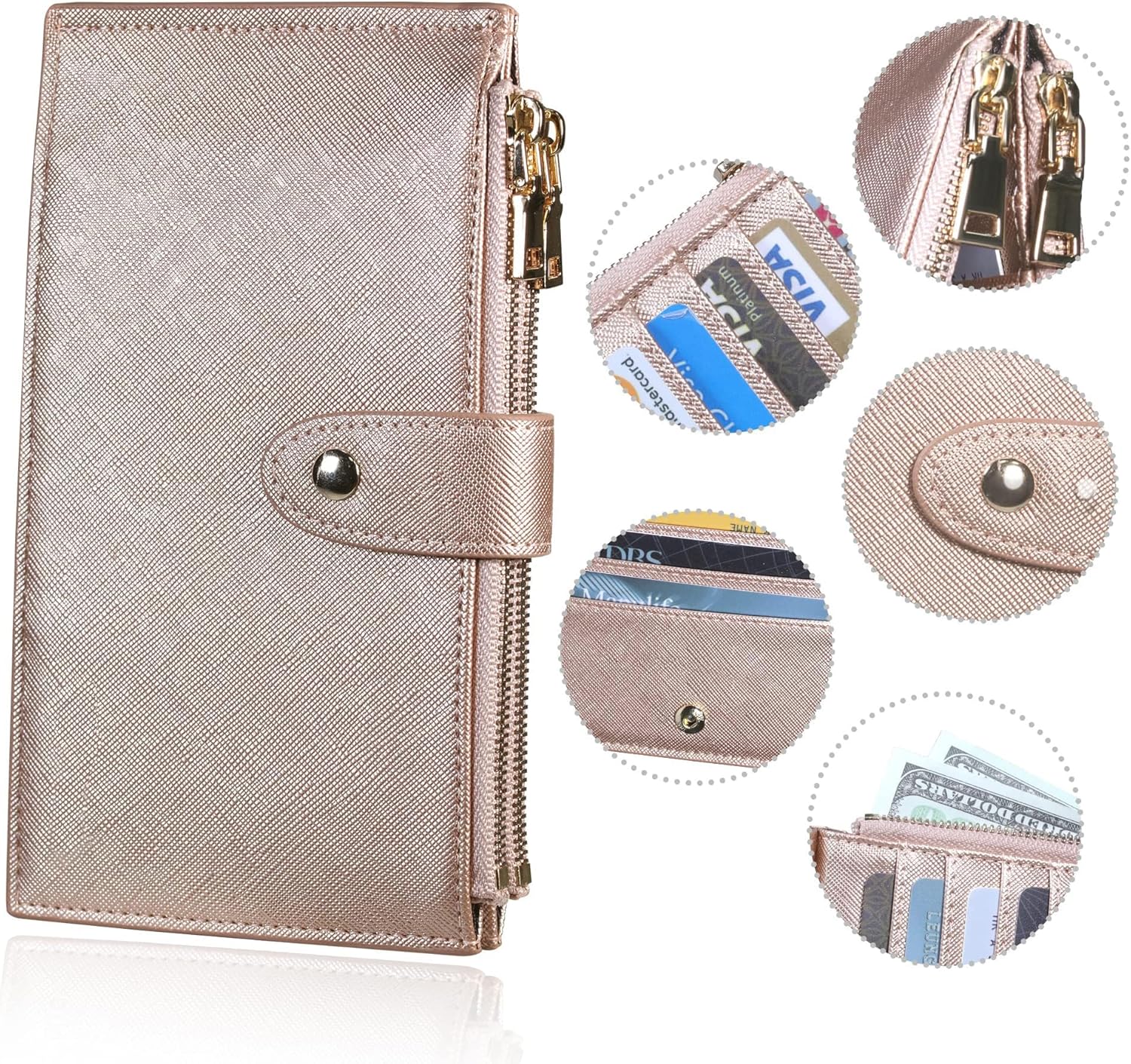 Travelambo RFID Wallet Women Large Size Bifold Multi Card Wallet Case with Zipper Pocke Credit Card Holder for Women - Image 4