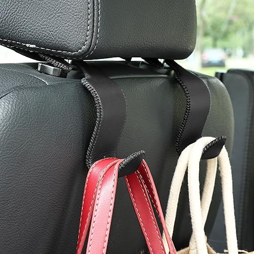 Miniatura 2 de Amooca Gancho universal para reposacabezas de asiento de automóvil, colgador de cuero con metal para asiento de automóvil, organizador para bolso