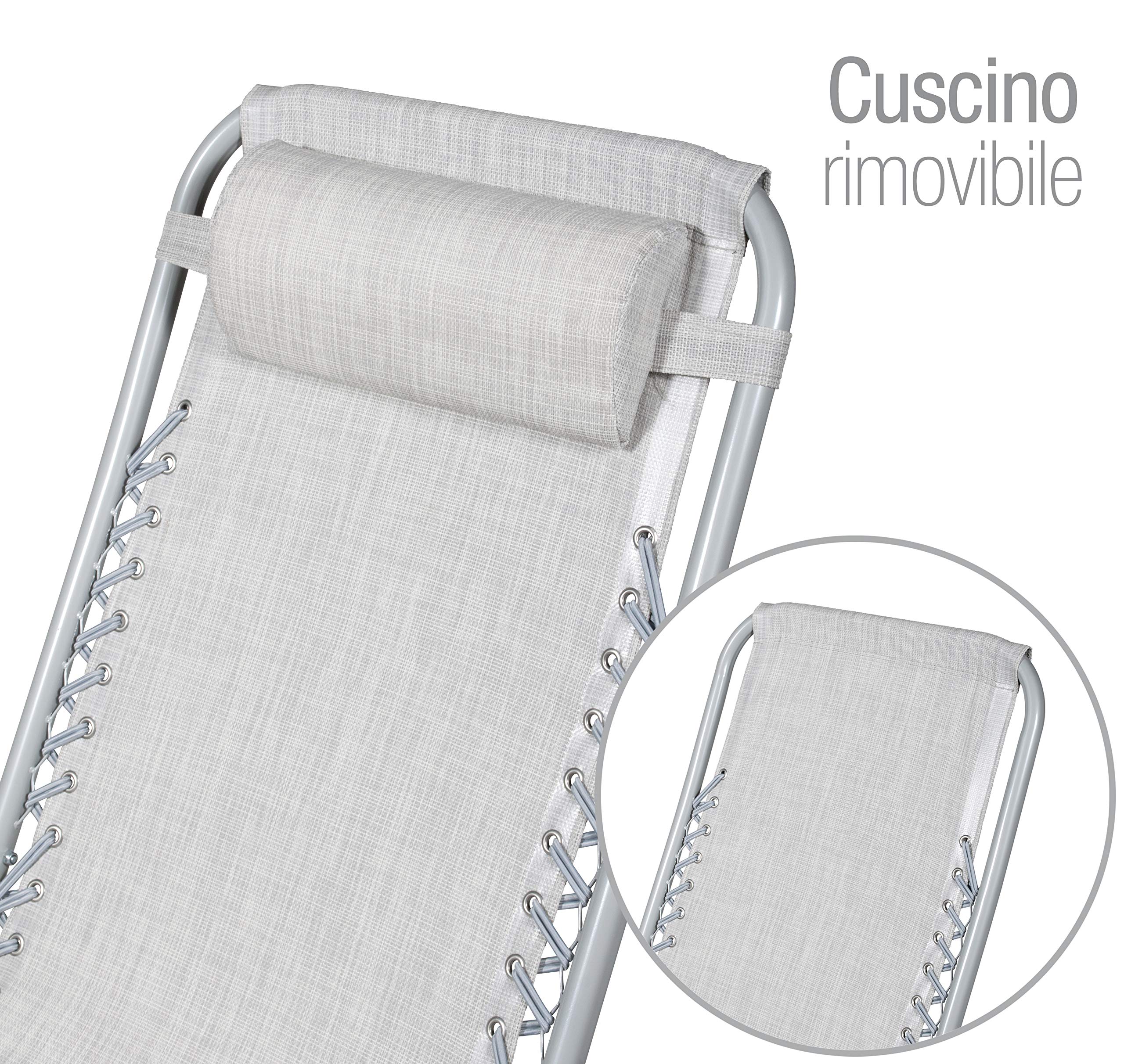 VERDELOOK Ibiza, Poltrona Sdraio Multi Posizione, 62x142x120 cm, Grigio